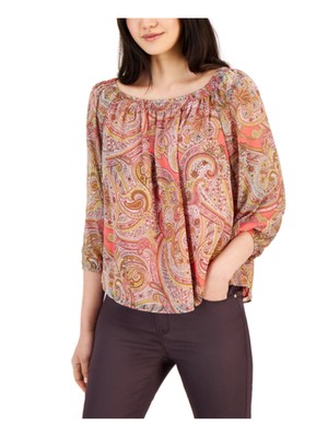 

TOMMY HILFIGER Женский топ на коралловой подкладке с эластичными манжетами и рукавами 3/4 с вырезом лодочкой, размер, Коралл