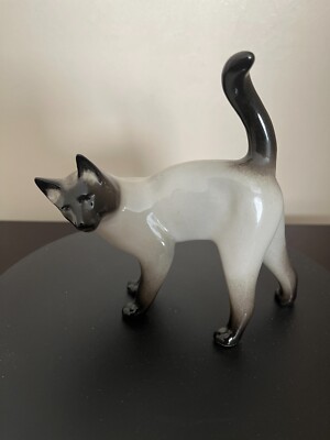 USSR RUSSIAN LFZ LOMONOSOV STATE PORCELAIN FACTORY SIAMESE CAT FIGURINE 5.5 IN