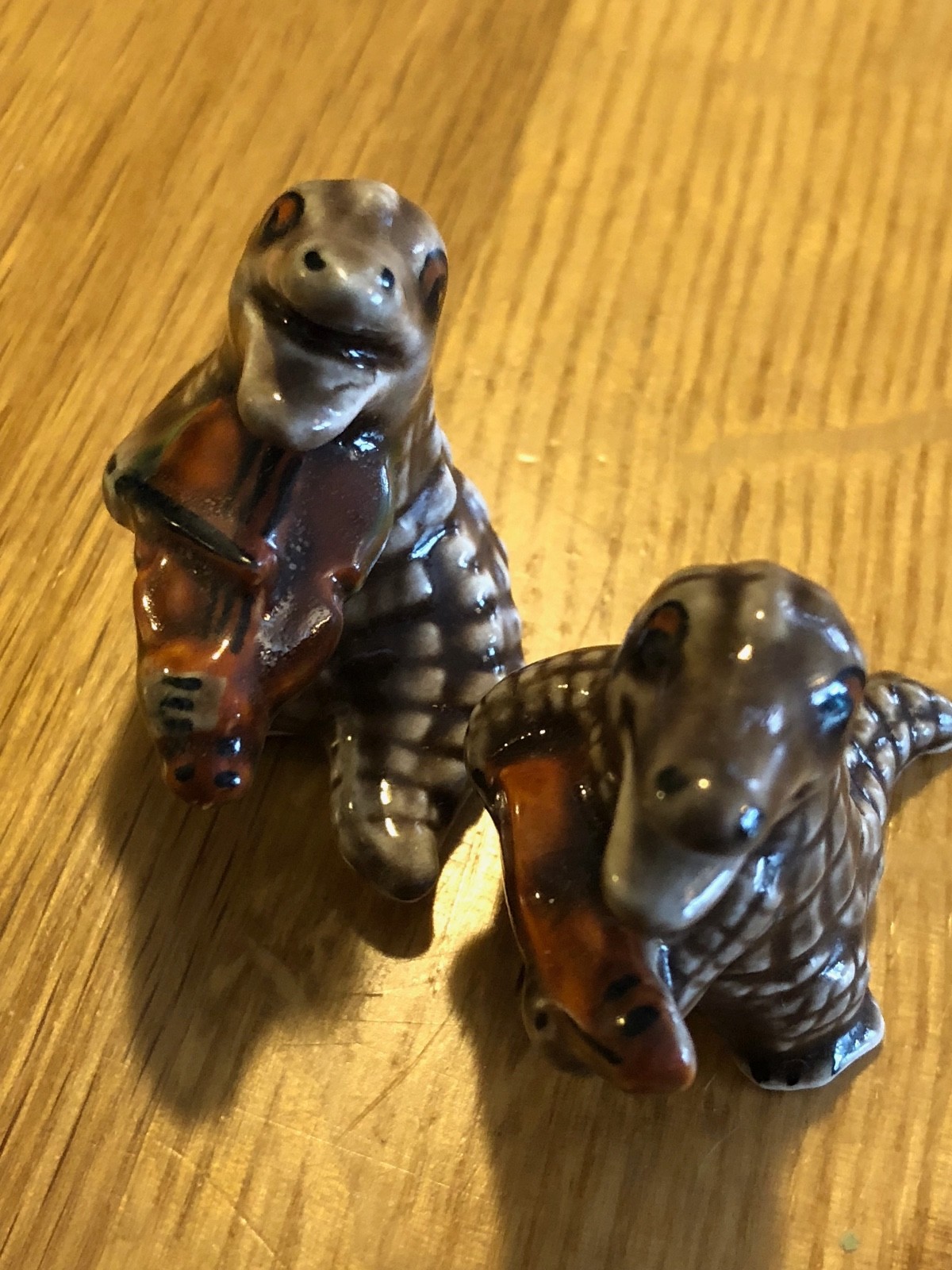 Bone China Miniature Animals-Vintage Pair Alligators Playing Music Instruments