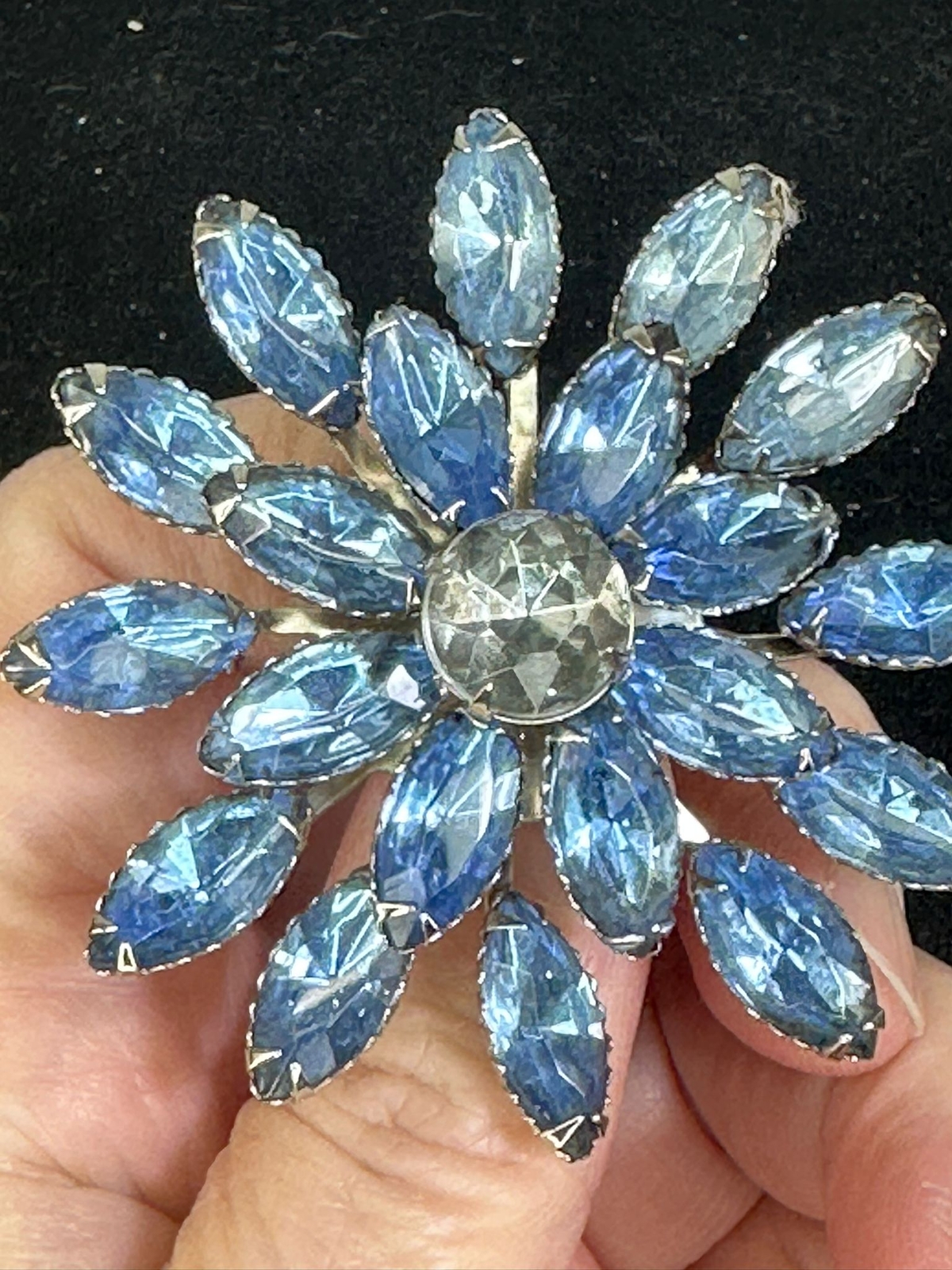 小物 lingernine501 Flower Layered Blue Rhinestone JULIANA Vintage Silver Brooch