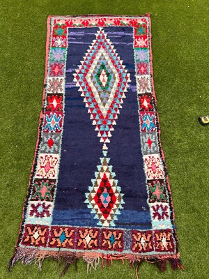 3x8 Boucherouite Moroccan Rug Colorful Runner Rug Woven Sustainable Cotton