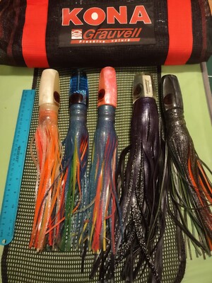 Sett Of 5 Kona Pro Big Game Trolling Lures With Case, Wahoo, Mahi, Marlin,Tuna