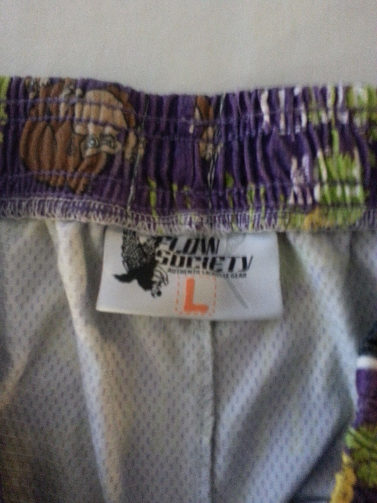 FLOW SOCIETY MENS Lacrosse LAX shorts MONKEYS MULTICOLOR LARGE EUC POLYESTER