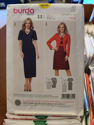 Burda Style Pattern 6690 Ms V-Neck Dress in 2 Lengths w/Color Block Opts Sz 8-20