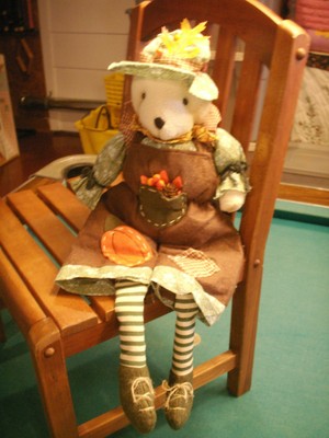fall decor Nantucket doll bear pumpkin leaves hat 20 in shelf sitter