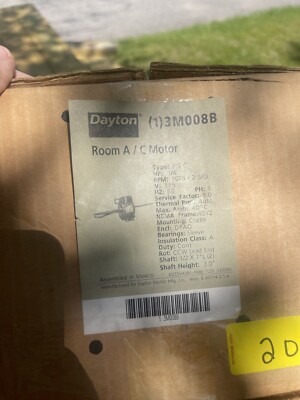 Dayton Room Air Cond Motor - 3M008B 1/4Hp, 2 Speed, 115V, 1P New