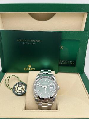 Unworn Rolex Datejust 41 126300 Mint Green Dial Oyster Bracelet Box Papers 2022+