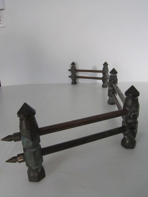 Antique / Vintage Fireplace Brass & Copper Fence Rail Bumper Andiron Grate Grill