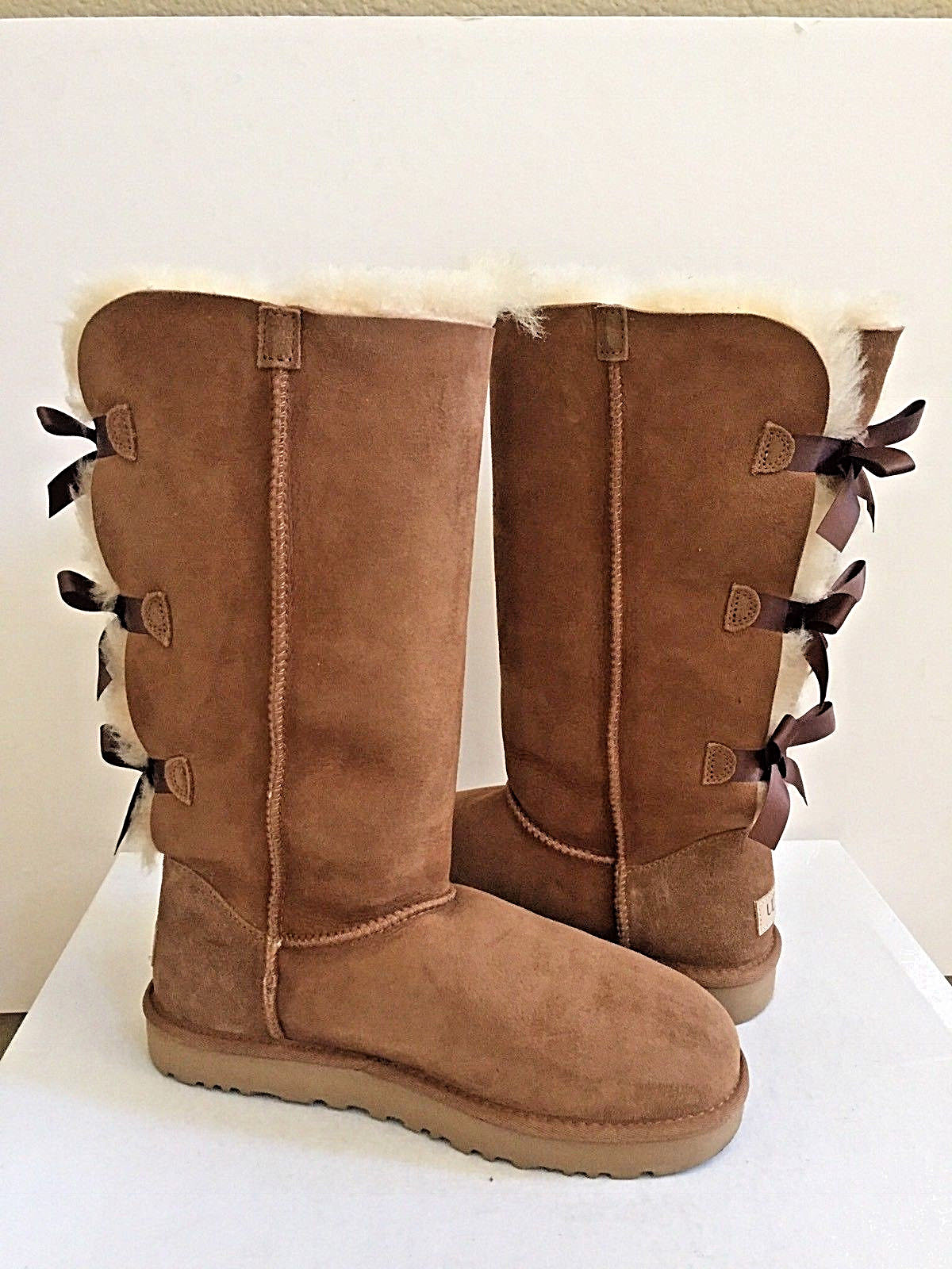 Pre-owned Ugg Bailey Bow Ii Tall Triplet Chestnut Water Resistant Usa 9 / Eu 40 / Uk 7.5 In Brown