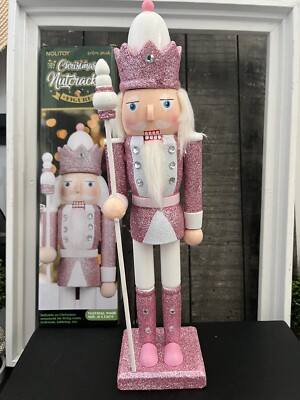 NOLITOY Christmas Nutcracker Pink Traditional Wooden Glitter Nutcracker