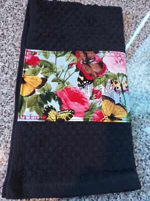 Dish Towel Set Of 2 Doby Cotton Modified Handmade Flowers And ButterfyAbsorbent 