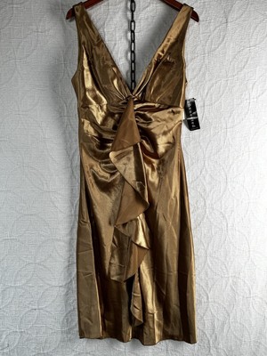 Connected Apparel Dress Womens 14 Bronze Metallic Sleeveless Ruffle Midi Evening