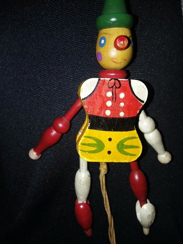 Vintage Wood Pull String Dancing Puppet Pinocchio Jumping Jack Ornament