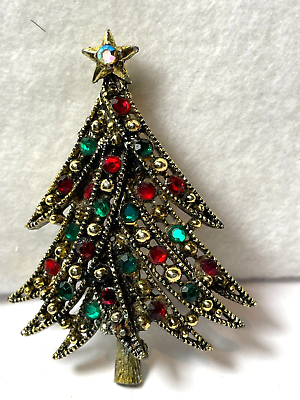 VINTAGE SIGNED HOLLYCRAFT RHINESTONE CHRISTMAS TREE PIN BROOCH eBay
