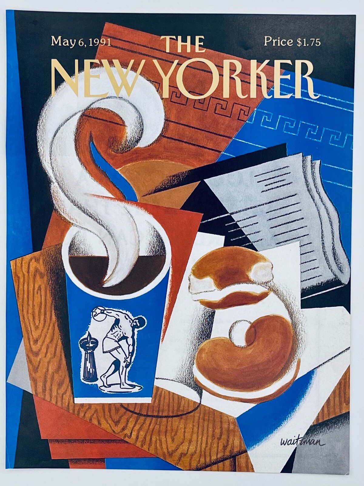 Orig. May 6,1991 New Yorker Cover: Greek, Discobolus, Coffee