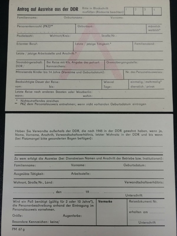 Ddr Grenztruppen Zoll Ausreise Antrag Original !!!