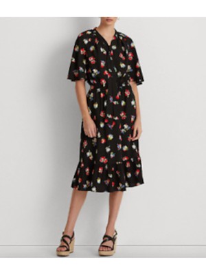 

RALPH LAUREN Женское черное платье-пуловер с эластичной резинкой на талии и рукавами-крылышками, Черный