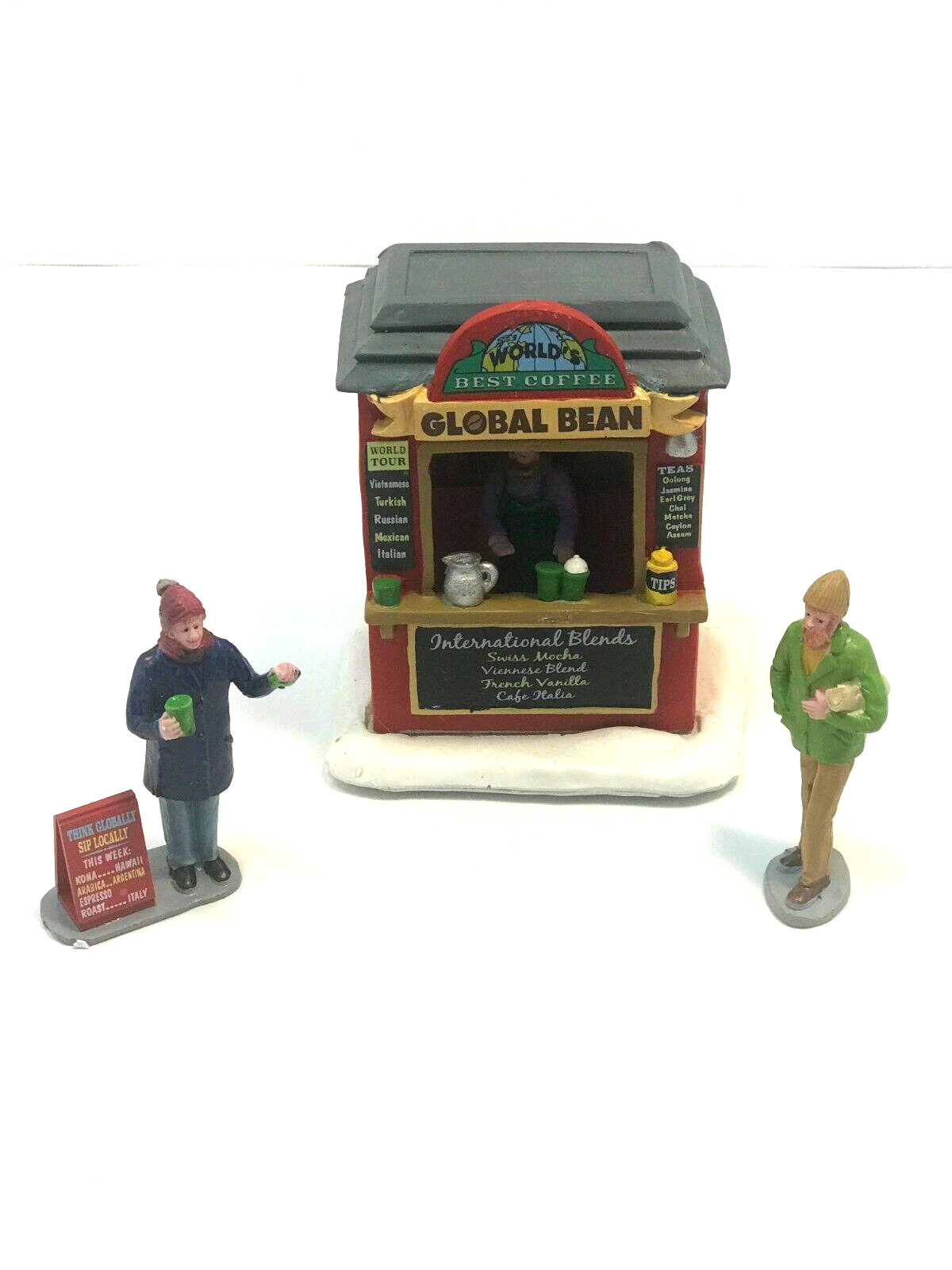 Lemax World's Best Coffee Global Bean Kiosk Mountain Village Hometown Tourist