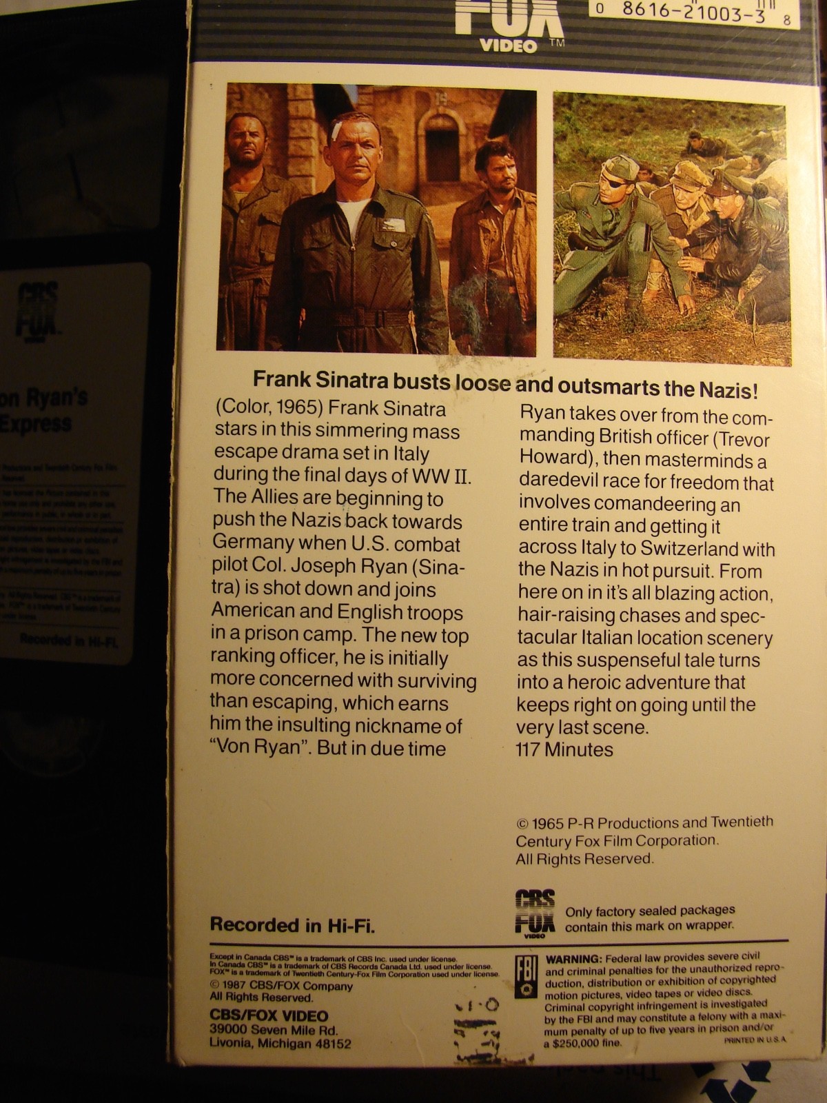 Von Ryan Express Frank Sinatra VHS Video Tape Movie cbs fox