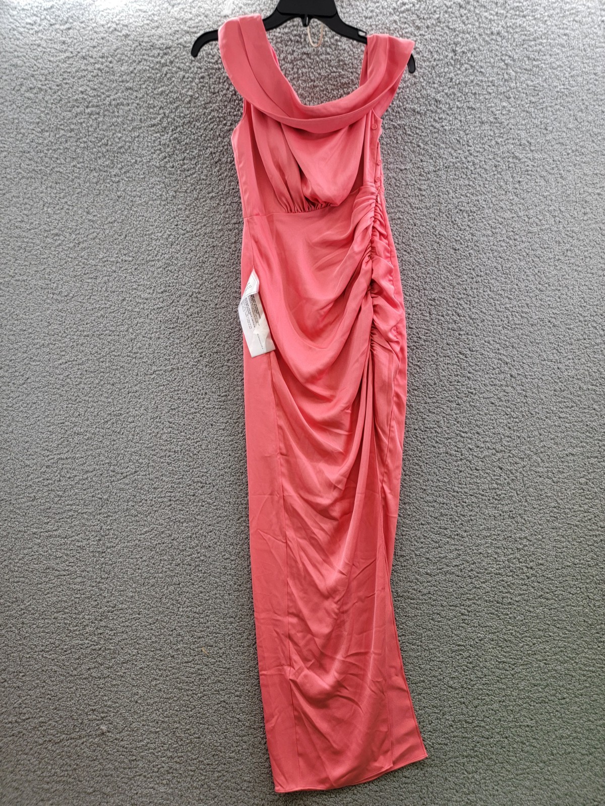 BCBGMAXAZRIA Asymmetric Neck Long Dress Women 8 Coral Side Zip w/ Button Closure - Picture 2 of 12