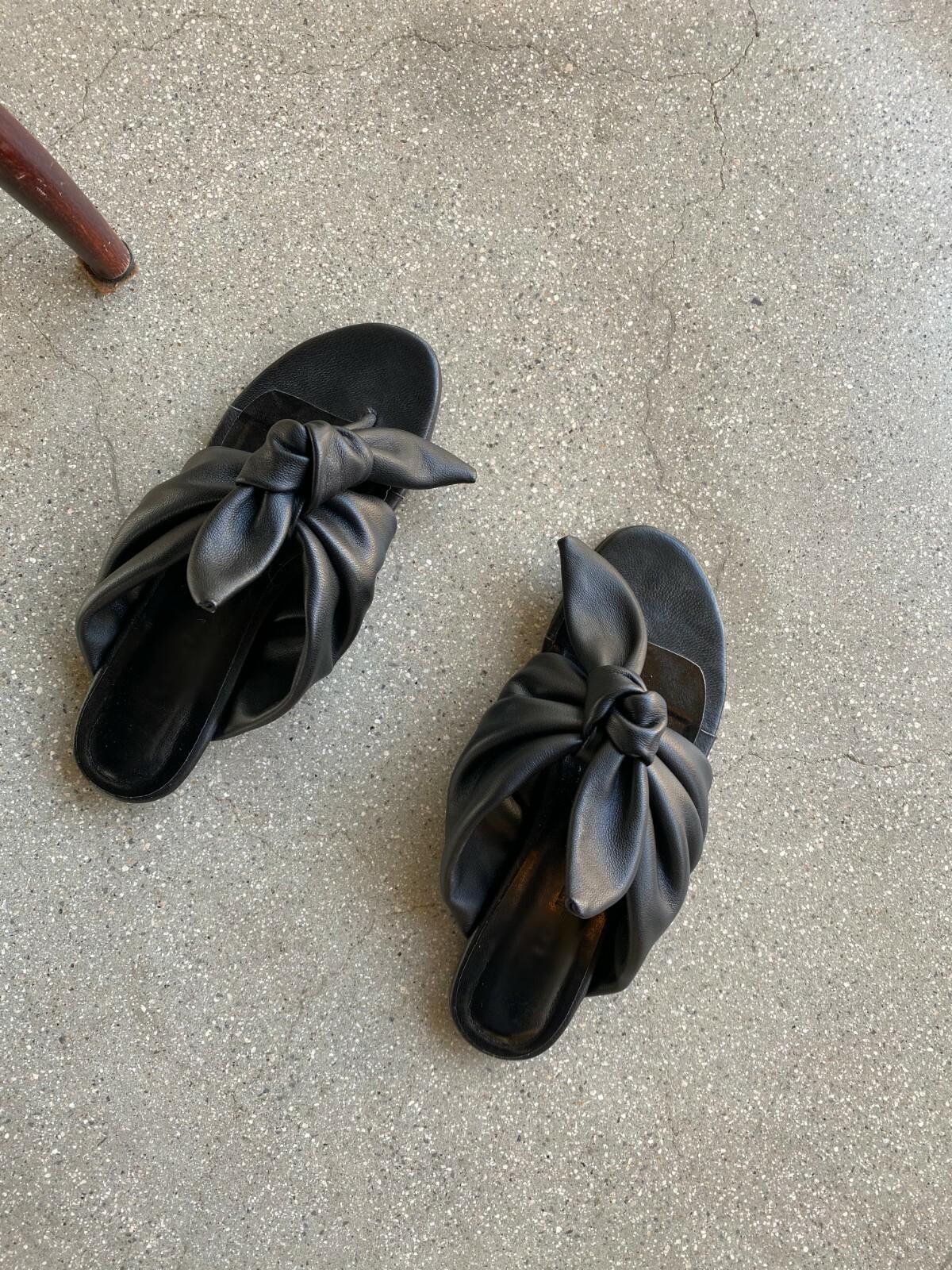 Pre-owned Handmade Women Lamb Skin Leather Bow Tie Mule Slide Sandals Shoes Sander Minimal In Black