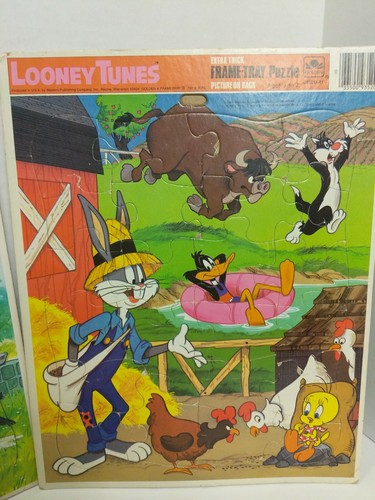 Vintage 1985 Golden Frame Tray Puzzles Looney Tunes and Disney 2 puzzles!