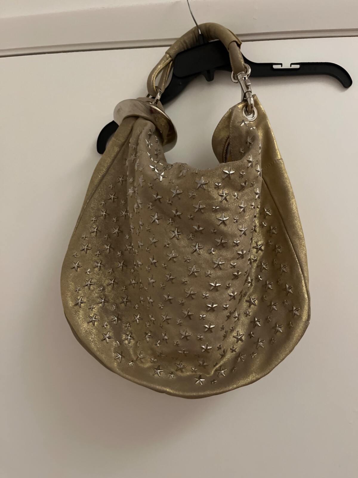 Jimmy Choo authentic soft gold metallic sueded leather hobo