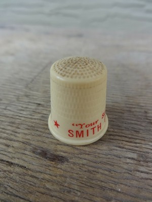 (2) Vintage Plastic Advertising Thimbles Smith Cleaners & Alice Hole SPOKANE, WA