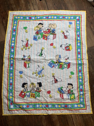 Vintage Peanuts Snoopy And Friends Quilted Blanket Baby