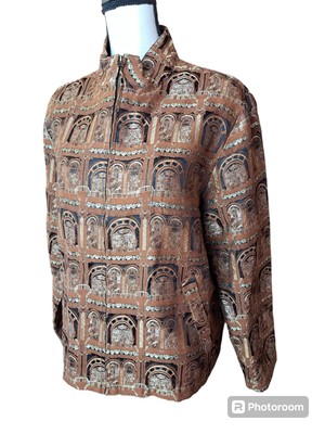 chico's 2 jacket Medium Asian Inspired Mandarin Collar Nwot Gold Threads