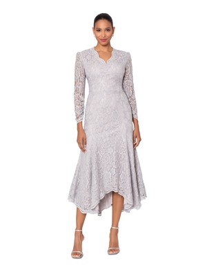 BETSY & ADAM Womens Beige Lined Asymmetrical Hem Long Sleeve Midi Dress 14