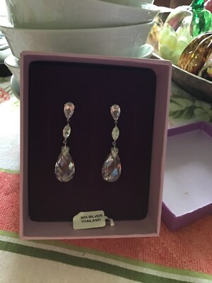 Fine Seta Sterling Double Teardrop statement Dangle  Pierced Earrings runway nib