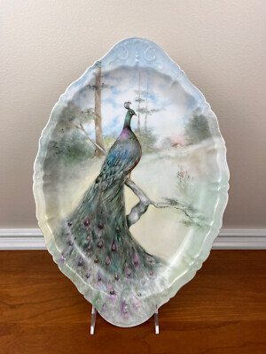 Basset Limoges Austria Hand-Painted PEACOCK 17  Serving Platter: EUC