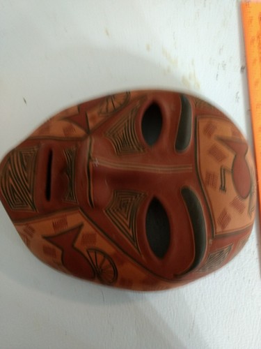 Tribal Indian Clay Mask, Hand made Pottery Mask, Venezuela Vintage, Nice Art