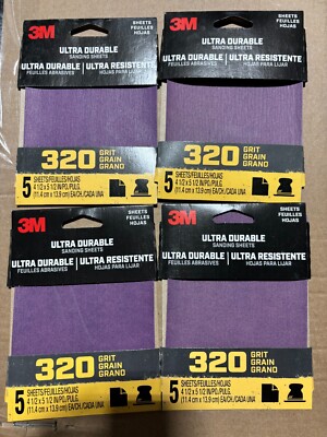 3M (4 Pack) Ultra Durable 320 Grit Aluminum Oxide 1/4 Sheet Sandpaper