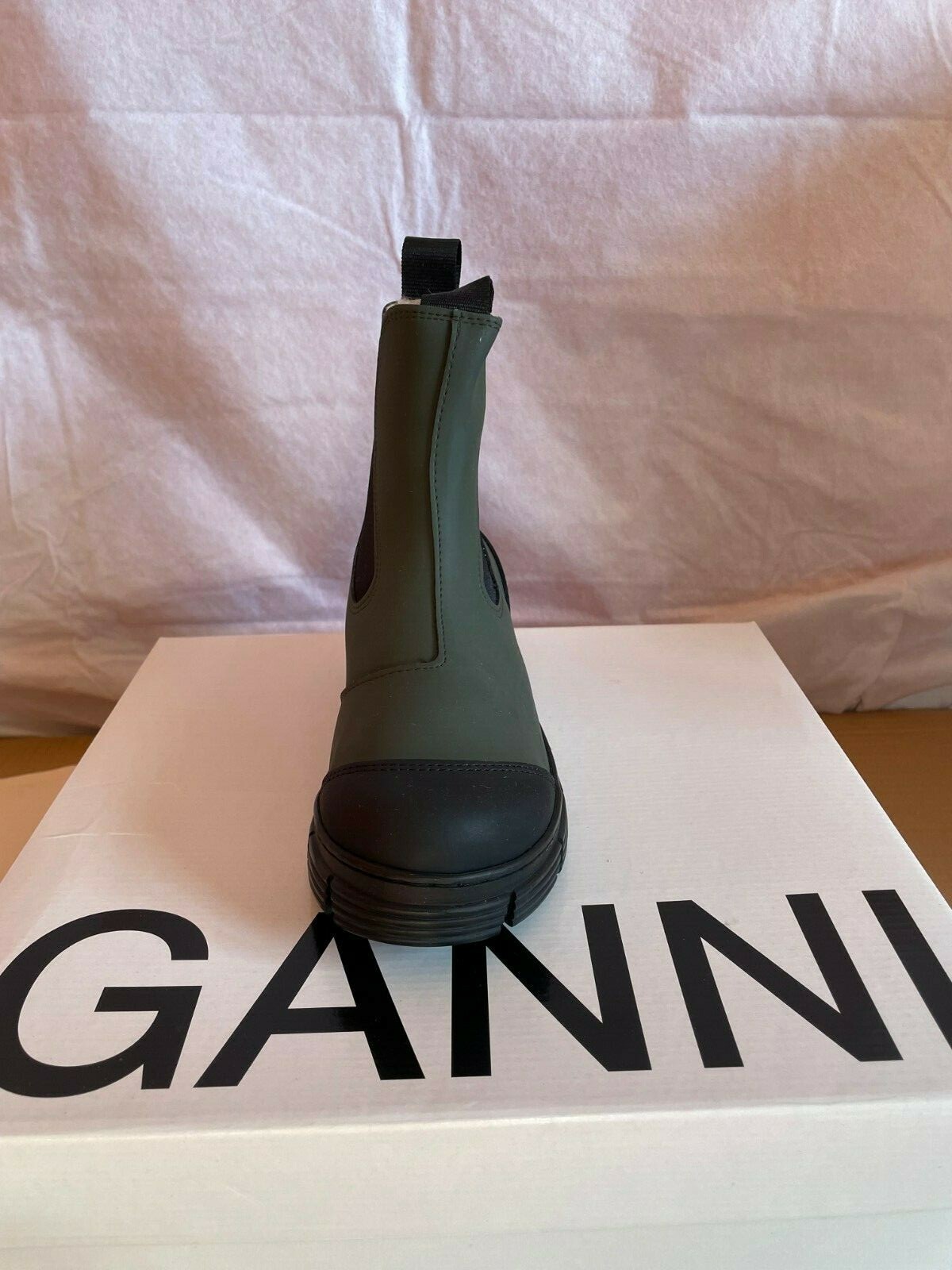 Pre-owned Ganni Recycled Rubber And Fur Boots- Size 41 (us 11) In Green