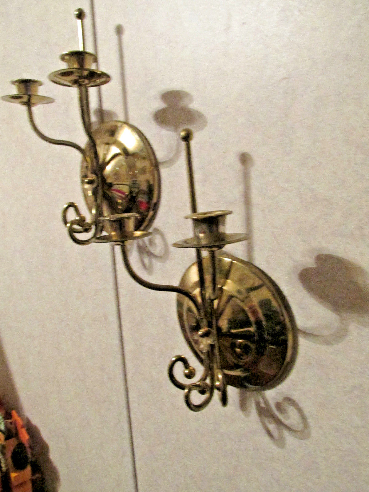 TWO HOME INTERIORS BRASS SCONCE DUAL CANDLE HOLDERS