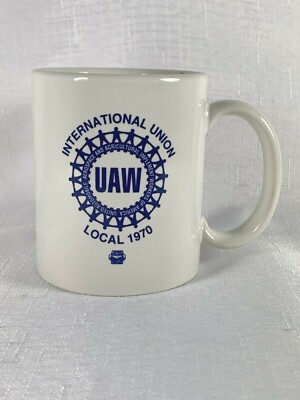 Vtg UAW International Union Local 1970 coffee mug Automotive Auto Advertising