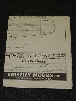 Berkeley Models Airplane Blueprints Plans 1958 P-51 Mustang