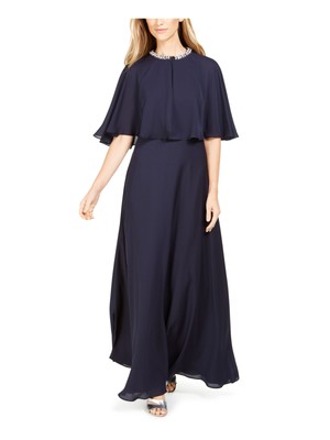 CALVIN KLEIN Womens Navy Sleeveless Full-Length Evening Fit + Flare Dress 4