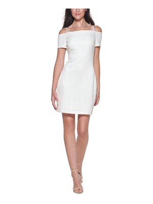 

Женское платье-футляр цвета слоновой кости плотного трикотажа с подкладкой и короткими рукавами GUESS, Цвет слоновой кости