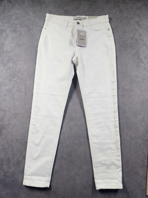 Ichi Jeans Womens 28 White Denim Stretch Flat Front Skinny Leg Zip Fly Retro NWT