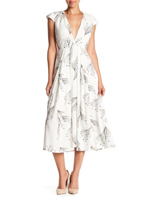 

FREE PEOPLE Женское белое платье прямого кроя без рукавов с цветочным принтом и V-образным вырезом чайной длины, Белый