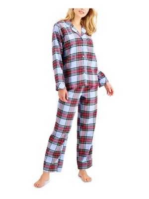 FAMILY PJs Intimates Голубые прямые штаны для сна в клетку XS