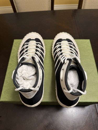 Pre-owned Gucci Gg Logo High Top Sneaker Shoes Black White Size Uk 12 / Us 12.5