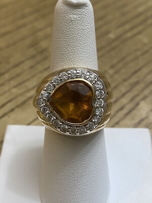 Vintage Gold Plate On Sterling Silver Signed CL Tangerine Gem Size 7.5 Ring