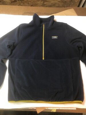 LLBean Katahdin Micro Fleece Pullover Half zip LG Women Navy Blue/gold 506177
