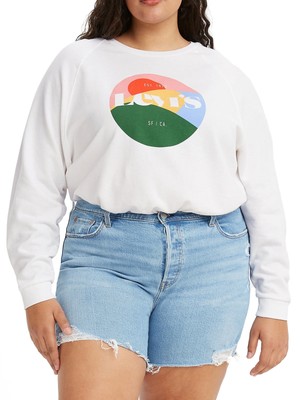 

LEVIS Женская белая толстовка из хлопковой смеси в рубчик с графическим логотипом плюс, Белый