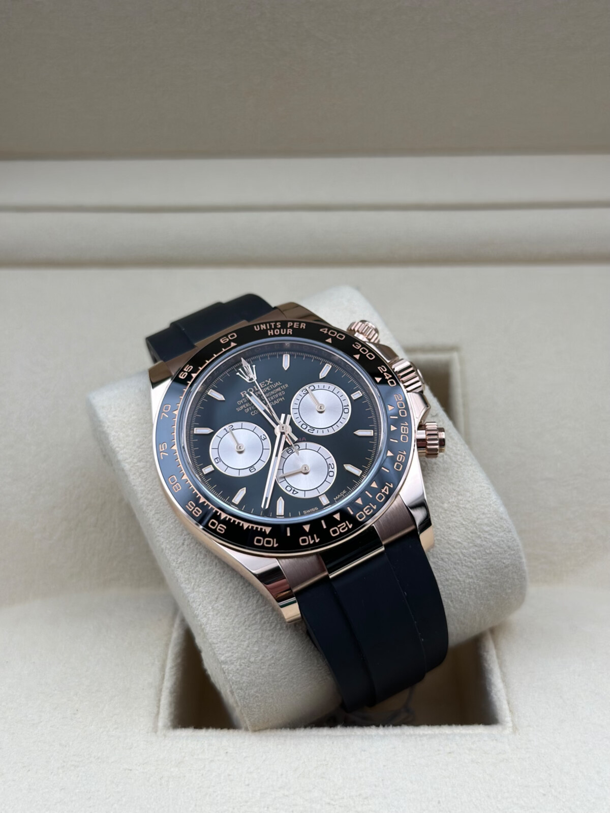 かにざれす Rolex Daytona 126515 Rose Gold Oysterflex Black Silver Dial