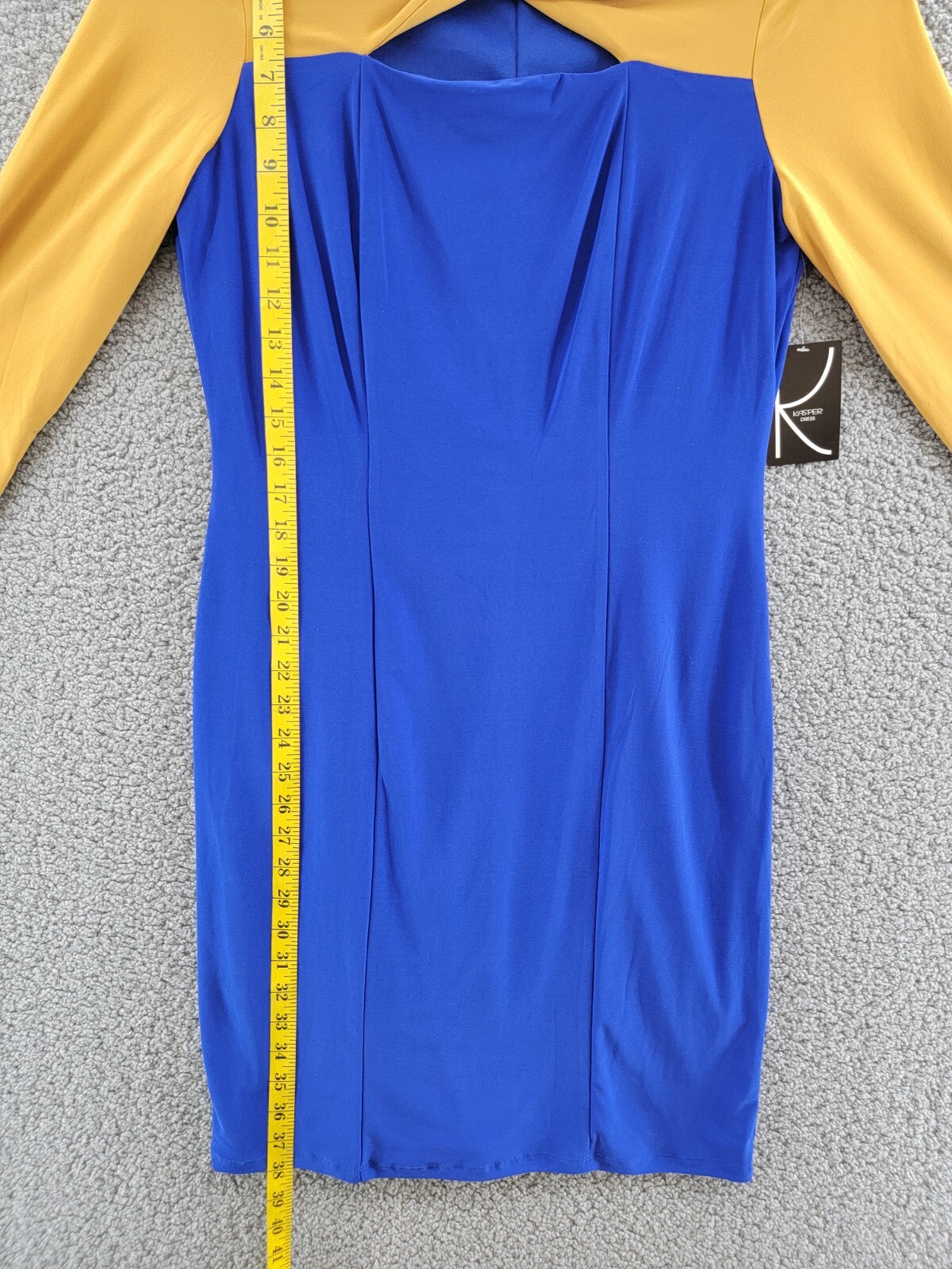 KASPER Colorblock Knot-Neck Sheath Dress Women's S Royal Blue/Gold Pullover L/S - Picture 7 of 12